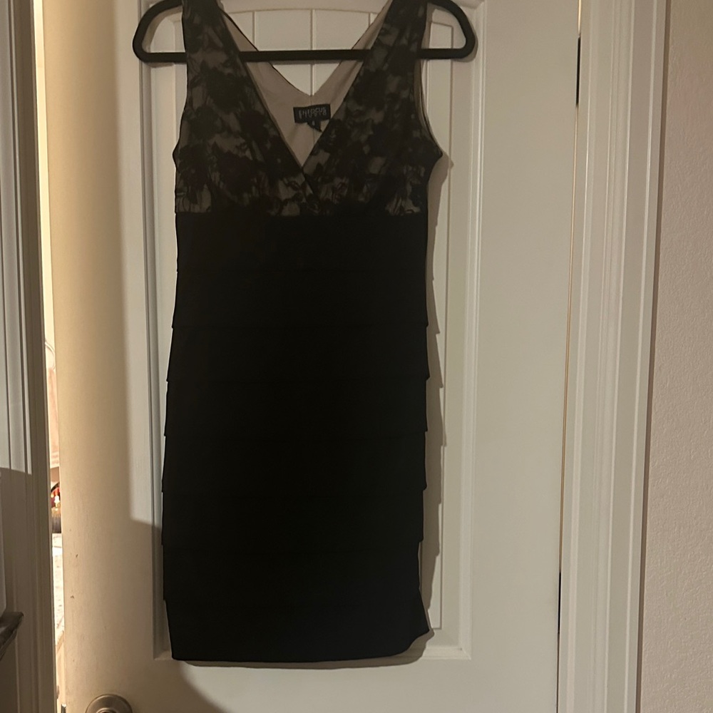 Enfocus Studio Black and Gray Lace Mini Dress